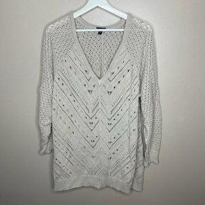 Torrid Beige V Neck Pointelle Long‎ Sleeve Sweater